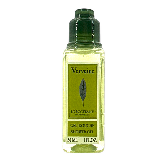 L'Occitane Verbena Shower Gel – 30ml in travel-size packaging with citrus and herbal ingredients, available at Zakura Global.
