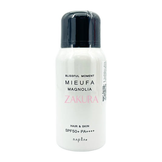 Mieufa UV Cut Floral Spray Magnolia – lightweight UV protection mist for hair and skin with magnolia scent, available at Zakura Global.