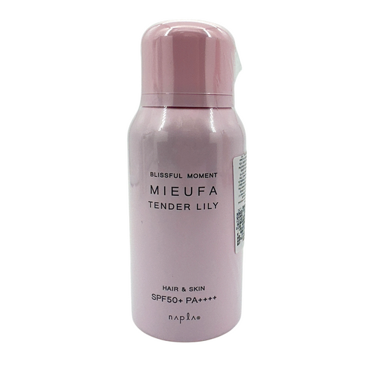 Mieufa UV Cut Floral Spray Tender Lily SPF50+ PA++++ 80g – sun protection for hair and skin with elegant floral scent, available at Zakura Global.