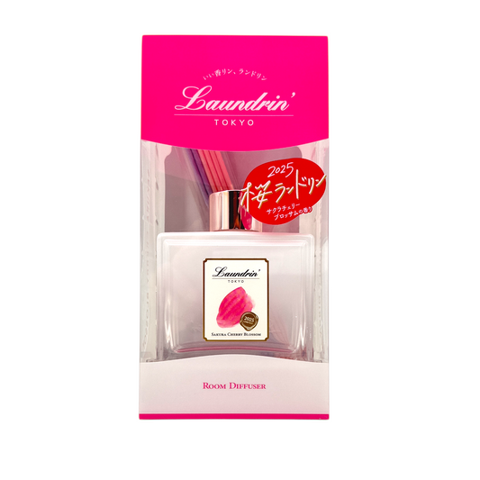 Laundrin Room Diffuser Sakura Cherry Blossom 80ml bottle with resin reeds and floral packaging, available at Zakura Global.