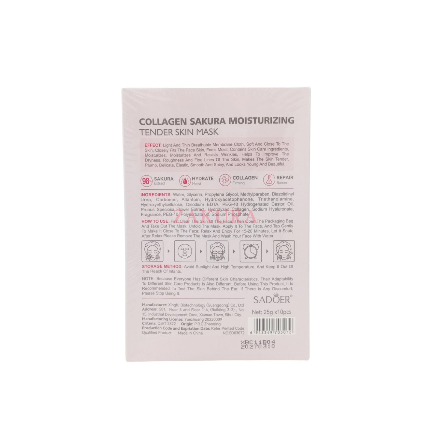 SADOER Cherry Blossom Collagen Moist& Rejuvenating Mask 10pcs