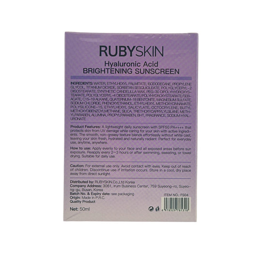 RUBYSKIN Functional Sunscreen - Hyaluronic Acid SPF50+ 50g