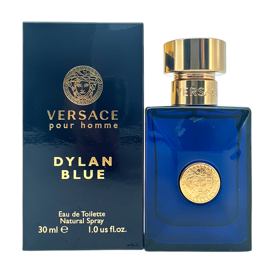 Versace Dylan Blue Eau De Toilette Spray 30ml – bold, aquatic men’s fragrance in elegant blue bottle, available at Zakura Global.