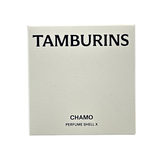 Tamburins Shell Perfume Hand – Chamo 30ml, luxury scented hand cream with chamomile and musk in shell-shaped packaging, available at Zakura Global.