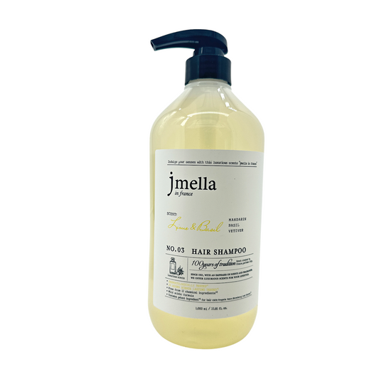 Jmella In France Lime & Basil No.3 Hair Shampoo 1000ml – luxury citrus herbal shampoo for scalp and hair care, available at Zakura Global.