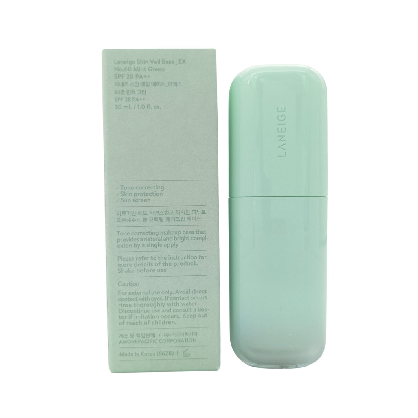 Laneige Skin Veil Base_EX SPF28 Mint Green 30ml – Color-correcting primer with SPF protection available at Zakura Global.