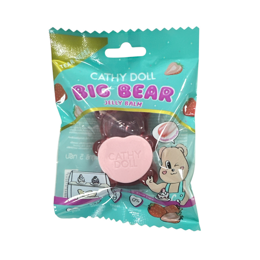 Cathy Doll Big Bear Jelly Balm – Strawberry 5g – moisturizing jelly balm for lips and cheeks in cute bear packaging, available at Zakura Global.