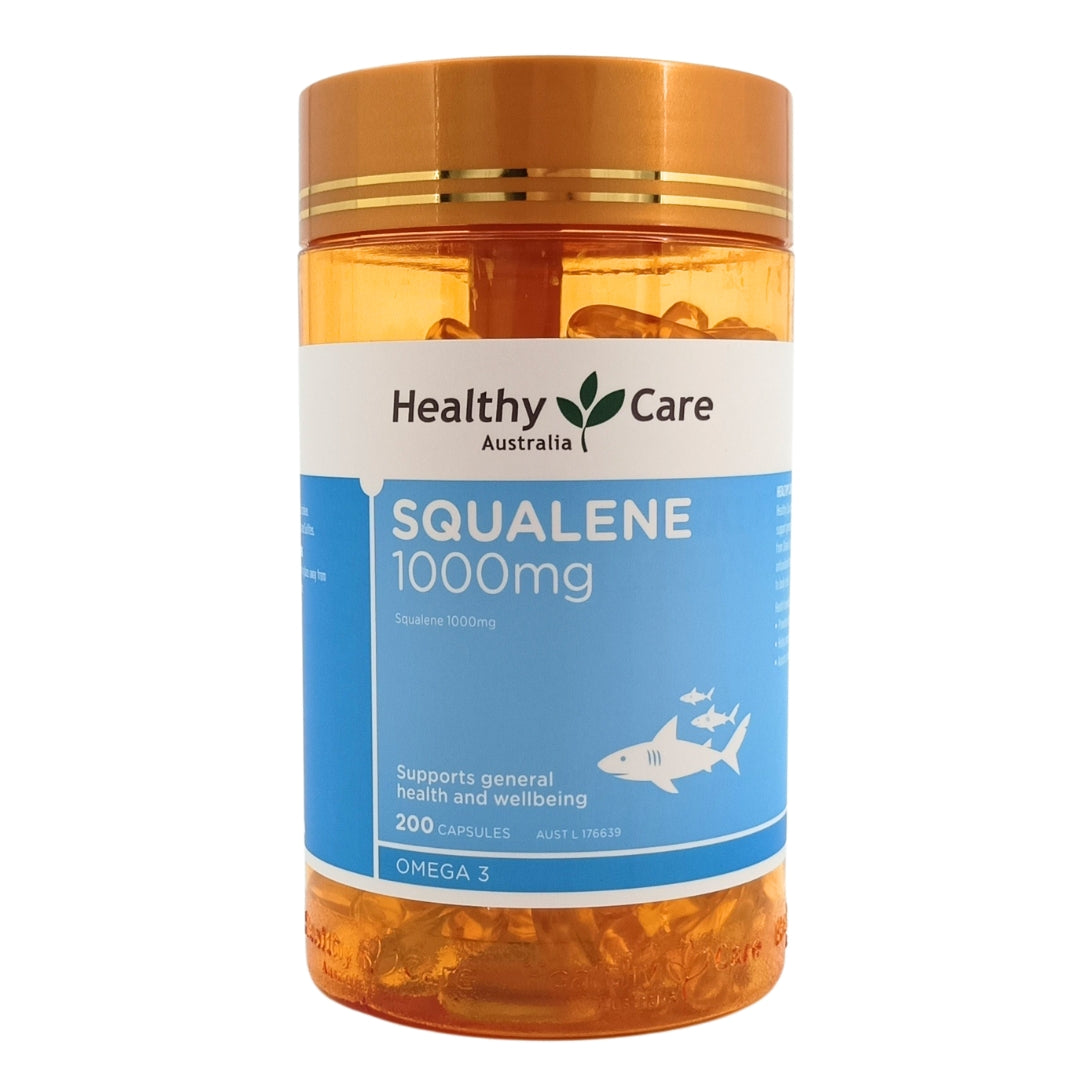 Healthy Care Squalene 1000mg 200 Capsules – shark liver oil antioxidant supplement for immune and skin health