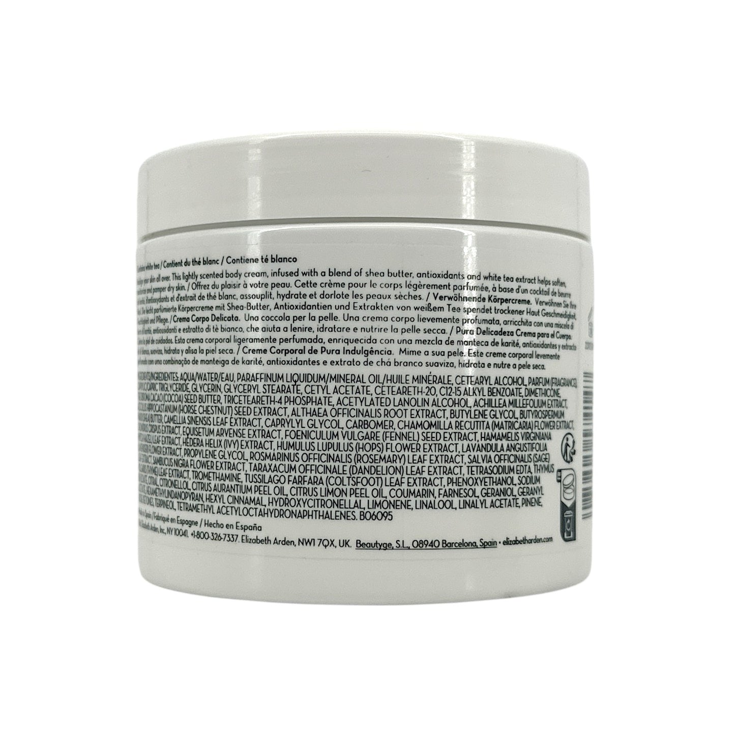 Elizabeth Arden White Tea Ginger Lily Pure Indulgence Body Cream 400ml jar for deep hydration and elegant fragrance from Zakura Global.