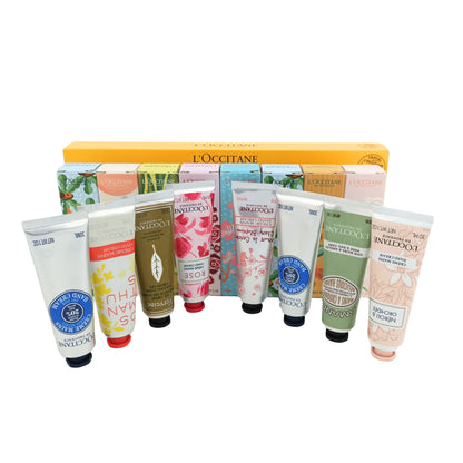 L'Occitane Lucky 8 Hand Cream Collection – 8 assorted 30ml tubes in gift packaging, available at Zakura Global for nourishing and fragrant hand care.


