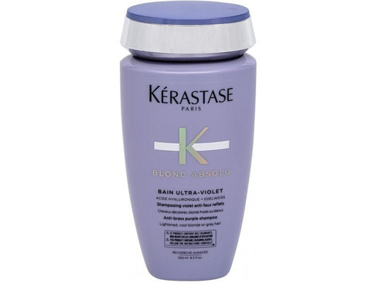 Kerastase Blond Absolu Bain Ultra-Violet Shampoo – 250ml anti-brass purple shampoo with hyaluronic acid and edelweiss, available at Zakura Global.