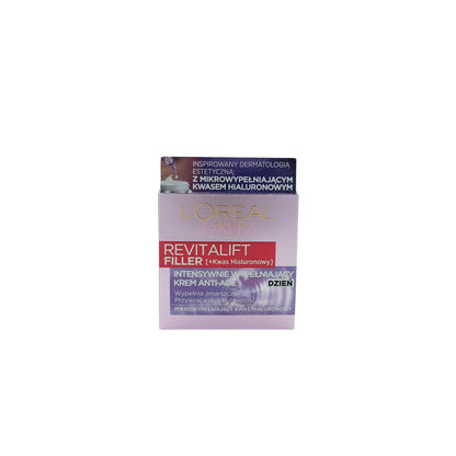 L'Oreal Revitalift Filler Day Cream – 50ml jar for daily hydration and plumping, available at Zakura Global.