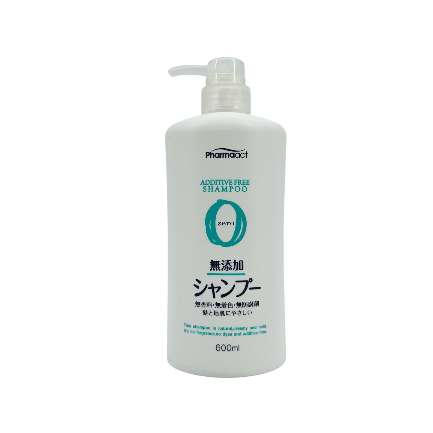 Kumano Pharmaact Additive Free Shampoo 600ml bottle for gentle, chemical-free hair cleansing from Zakura Global.