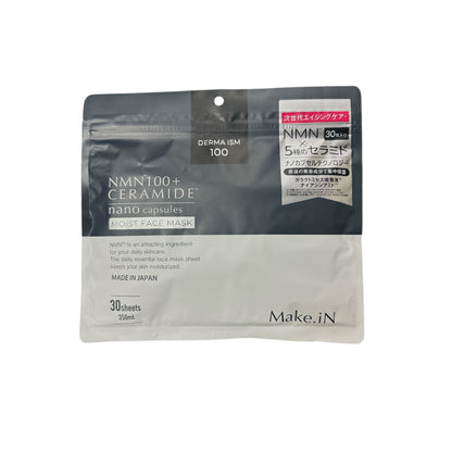 Make.iN NMN100 Plus Ceramide Moist Face Mask 30pcs – Hydrating, Anti-Aging, Skin Barrier Repair by Zakura Global.