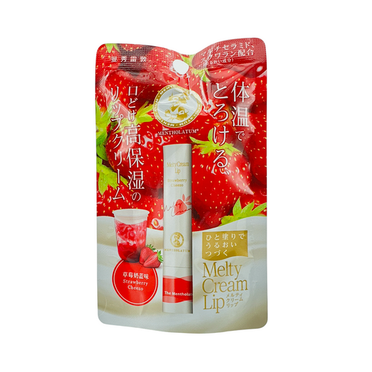 Mentholatum Melty Cream Lip Strawberry Cheezo 2023 3.3g – Limited Edition Creamy Hydrating Lip Care by Zakura Global.