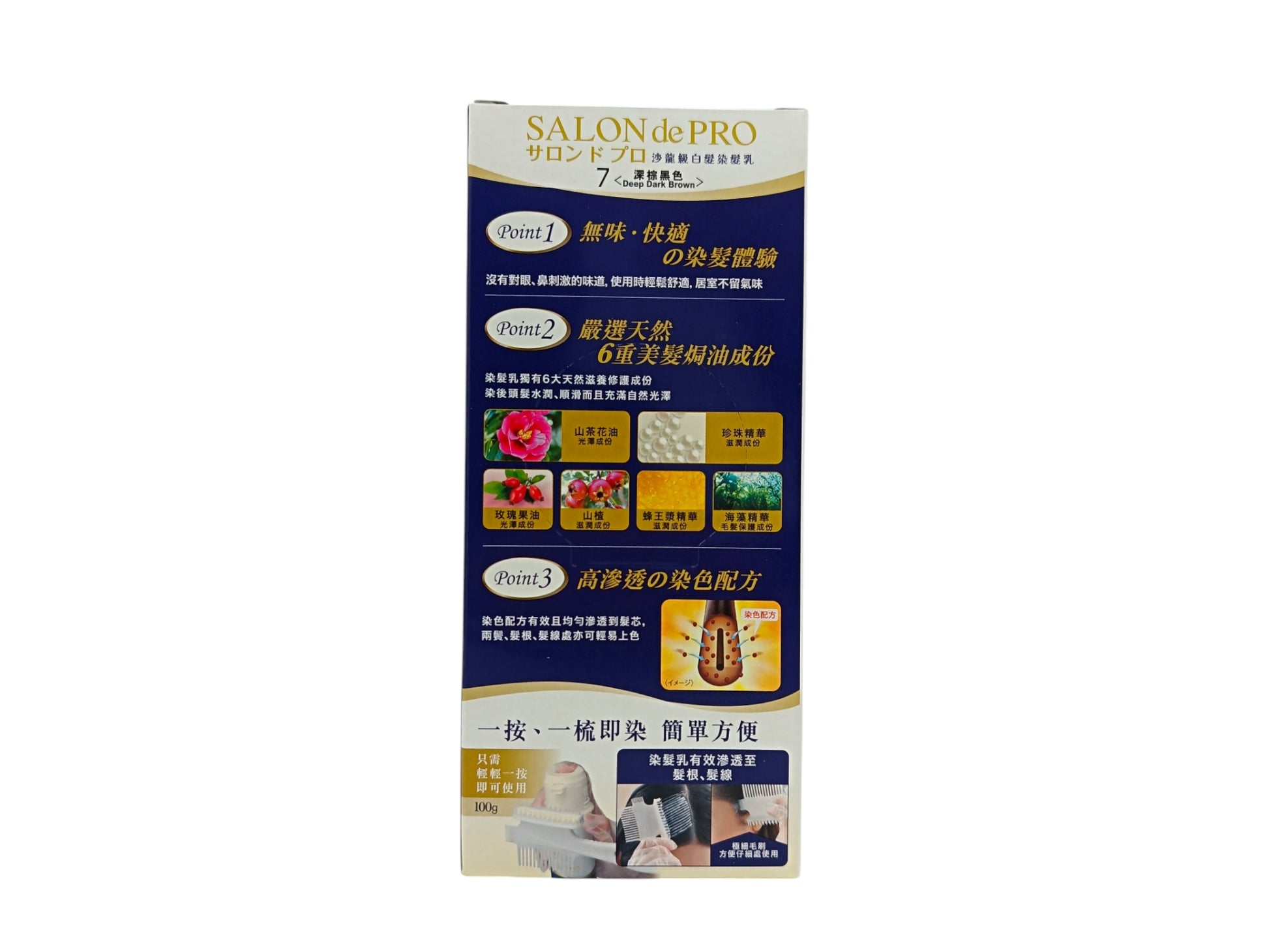 SALON DE PRO Hair Color One Push Cream 1box (4M Chestnut Brown/5 Natural Brown/7 Deep Dark Brown) 7 Deep Dark Brown