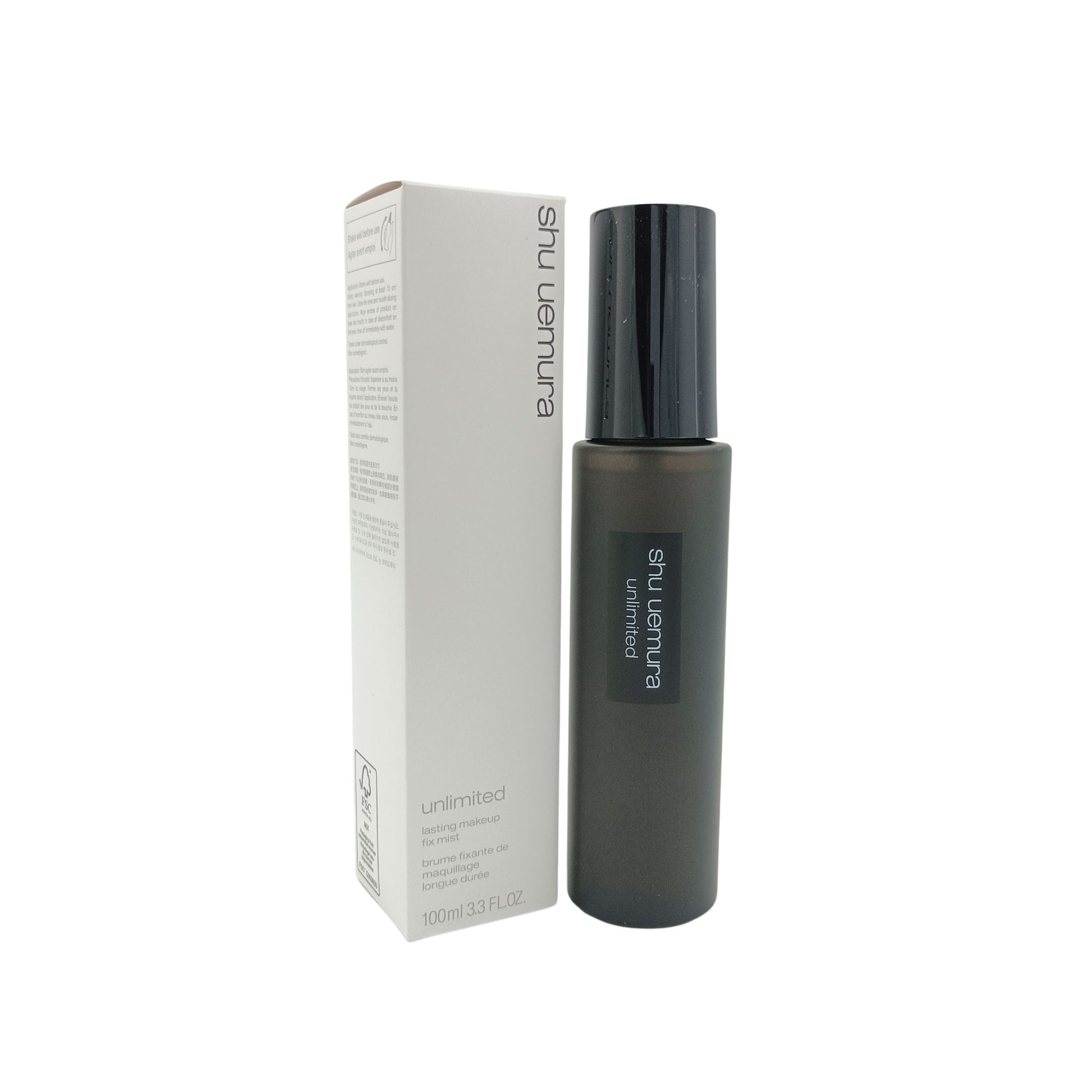 Shu Uemura Unlimited Makeup Fix Mist 100ml bottle – long-lasting setting spray from Zakura Global.
