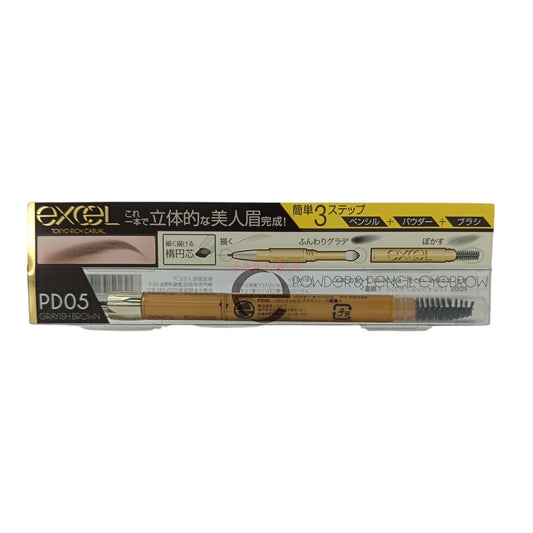 EXCEL Powder & Pencil Eyebrow Ex 13g (PD01 Natural Brown/ PD02 Camel Brown/ PD05 Grayish Brown/ PD13 Ash Grey) PD05 Grayish Brown