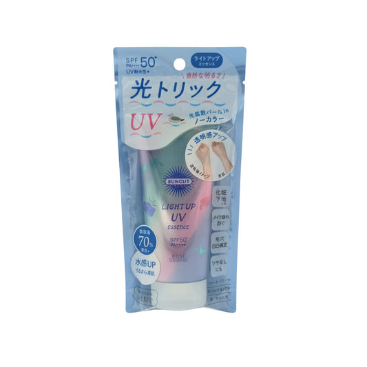 Kose Suncut Light Up UV Essence – 80g SPF50+ sunscreen with hydrating serum and glow-enhancing finish, available at Zakura Global.

