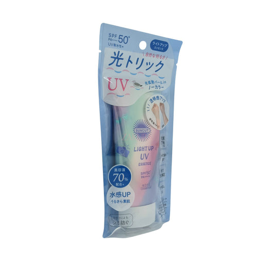 Kose Suncut Light Up UV Essence – 80g SPF50+ sunscreen with hydrating serum and glow-enhancing finish, available at Zakura Global.

