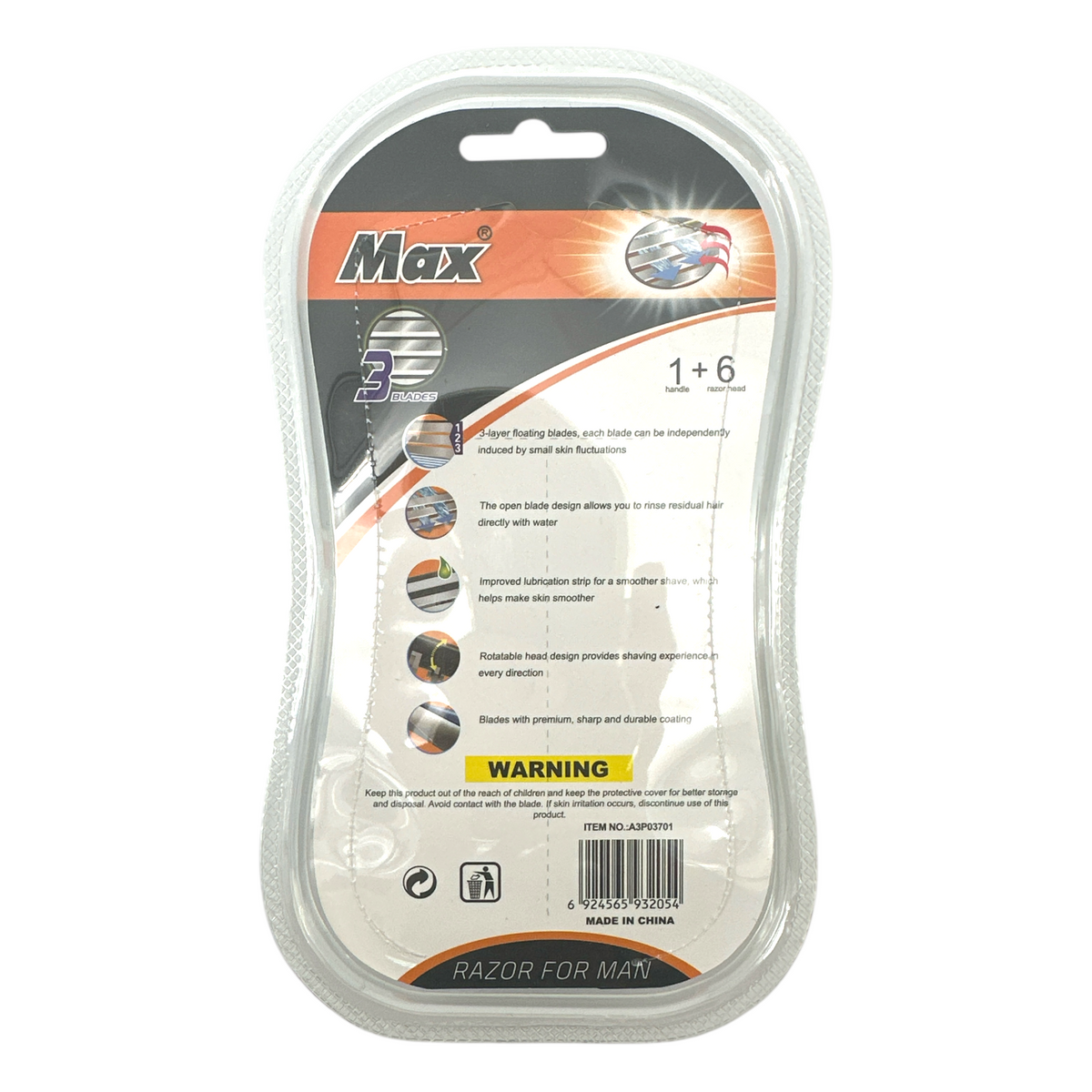 Max Men Razor + 6 Refills 1set