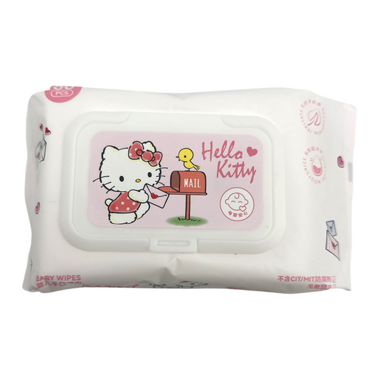 Ka Mi Wu Hello Kitty Baby Wipes – 80pcs alcohol-free, hypoallergenic wipes with hyaluronic acid for sensitive baby skin, available at Zakura Global.