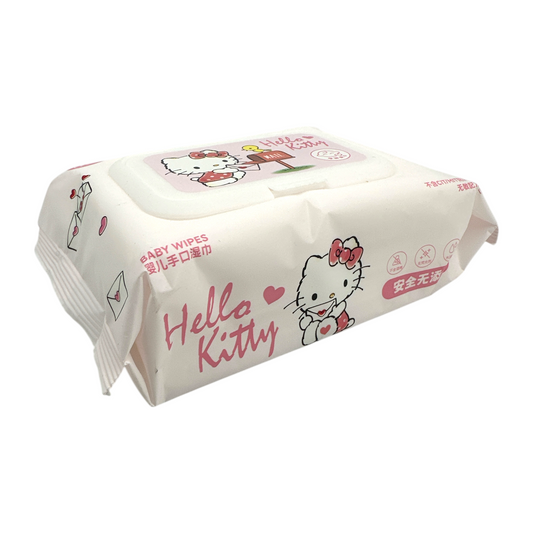 Ka Mi Wu Hello Kitty Baby Wipes – 80pcs alcohol-free, hypoallergenic wipes with hyaluronic acid for sensitive baby skin, available at Zakura Global.