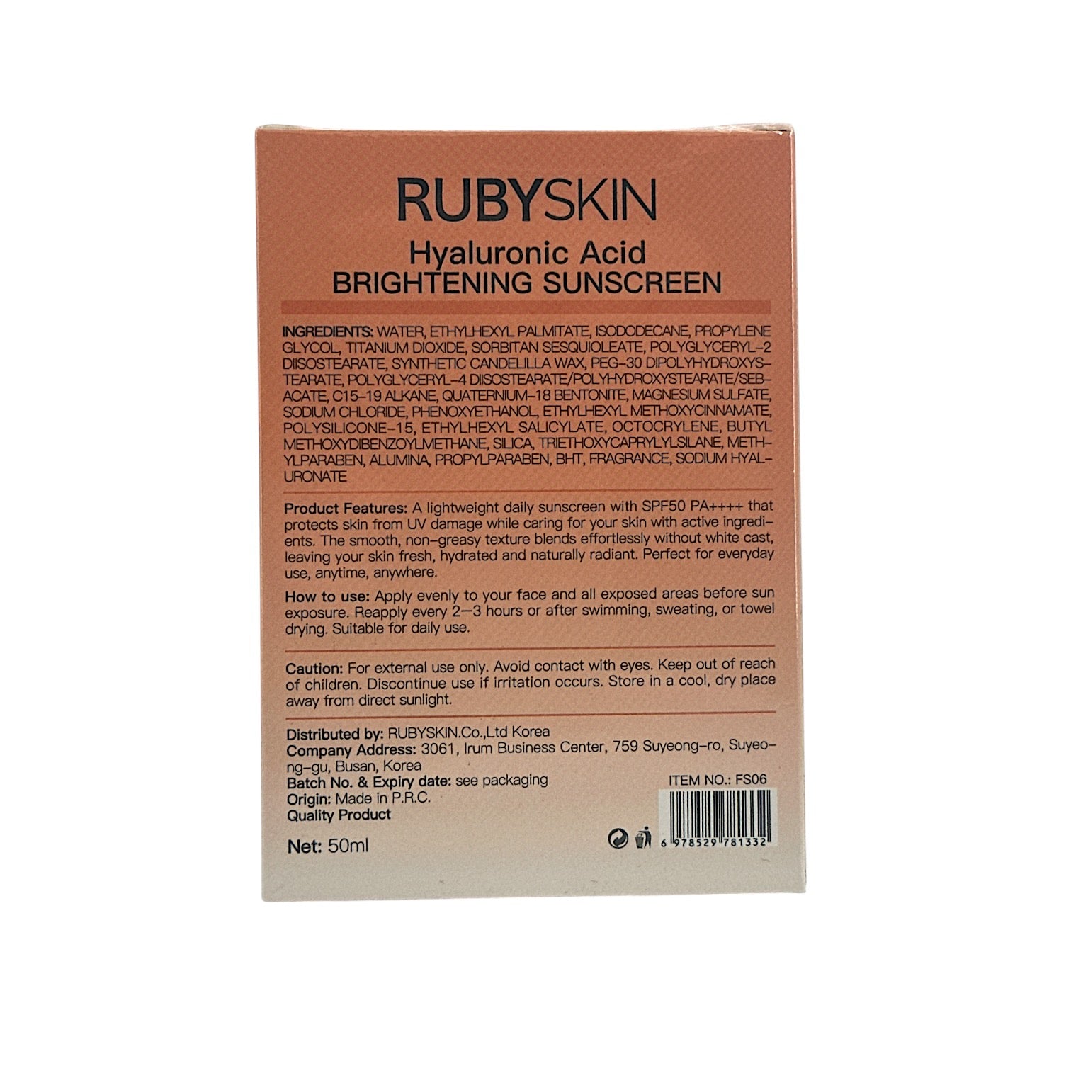 RUBYSKIN Functional Sunscreen - Vitamin C  SPF50+ 50g