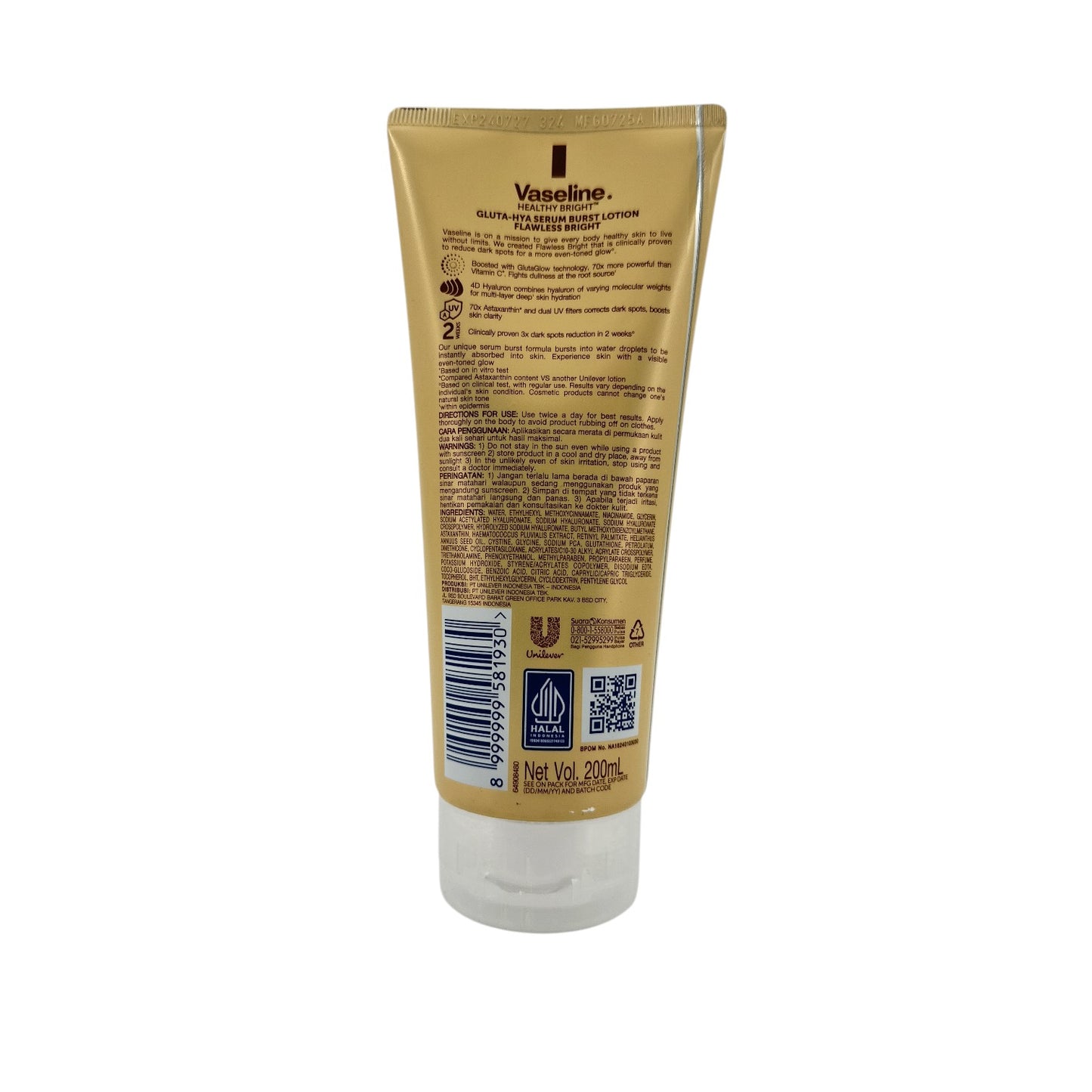 Vaseline Healthy Bright Gluta-Hya Serum Burst Lotion Flawle 200ml