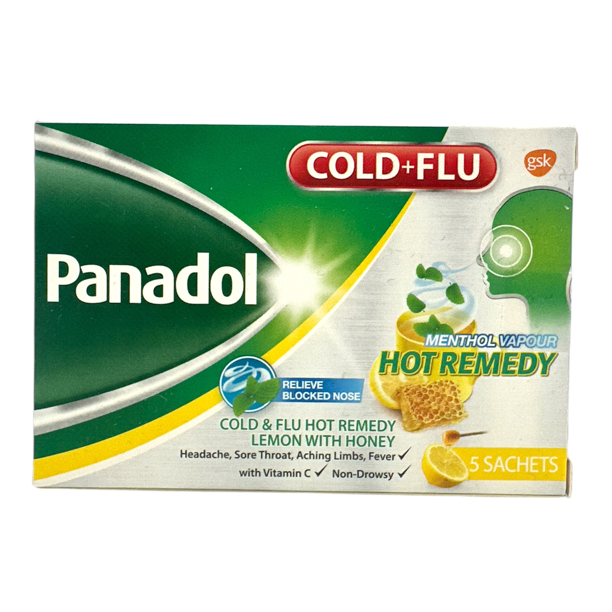 Panadol Cold + Flu Hot Remedy Honey Lemon Menthol 5packs