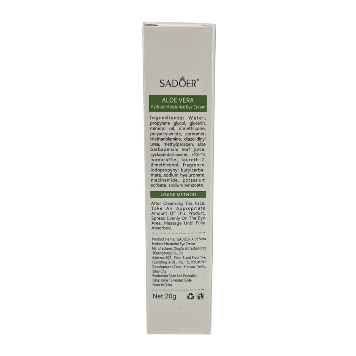 SADOER Aloe Vera Hydrating Soft Eye Cream 20g