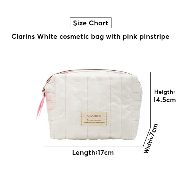 Clarins White cosmetic bag with pink pinstripe 1pc