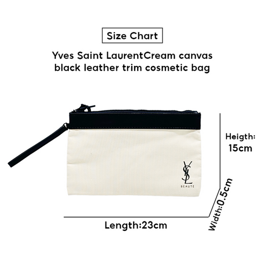 Yves Saint Laurent Cream canvas black leather trim cosmetic bag 1pc